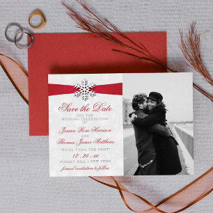 Invitación Con Relieve Metalizado Boda de invierno con copo de nieve diamante y cint