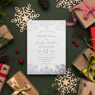 Invitación Con Relieve Metalizado Boda de invierno Copo de Nieve Plateado