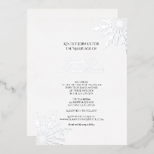 Invitación Con Relieve Metalizado Boda de invierno de copos de nieve elegantes