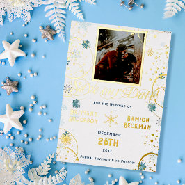Invitación Con Relieve Metalizado Boda de invierno de Snowflake en el país de las ma