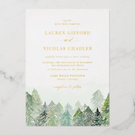 Invitación Con Relieve Metalizado Boda de Invierno Watercolor Snowy Woodland