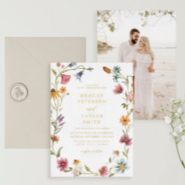 Invitación Con Relieve Metalizado Boda de jardín de flores silvestres con papel de o