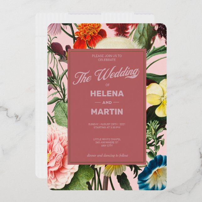 Invitación Con Relieve Metalizado Boda de jardín floral (Sobre)