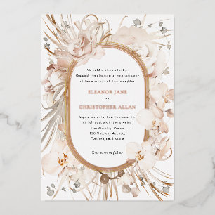 Invitación Con Relieve Metalizado Boda de jardín floral acuarela neutral botánica