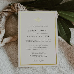 Invitación Con Relieve Metalizado Boda de la Abeja Dorada