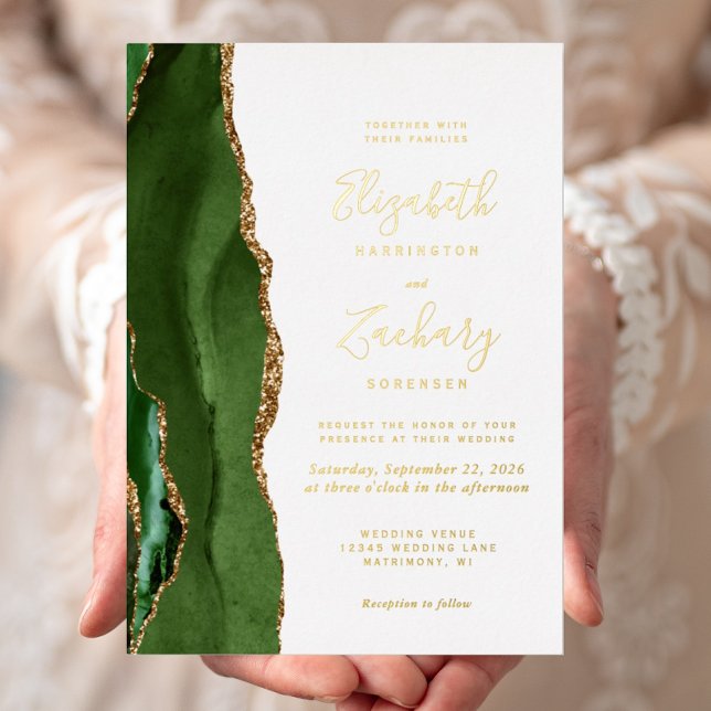 Invitación Con Relieve Metalizado Boda de la agencia de oro verde de Hunter (Subido por el creador)