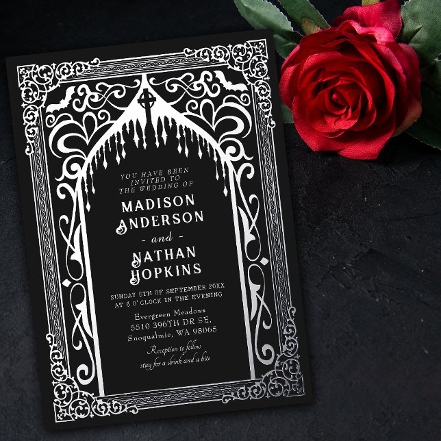 Invitación Con Relieve Metalizado Boda de la Catedral de Vampiros Góticos de Plata (Subido por el creador)