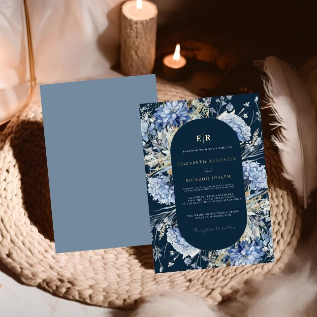 Invitación Con Relieve Metalizado Boda de la floración azul de la marea negra (Subido por el creador)