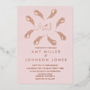 Invitación Con Relieve Metalizado Boda De La Leña Tropical Del Anillo De La Leña Rel