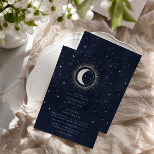 Invitación Con Relieve Metalizado Boda de la luna de las estrellas azules de la medi