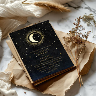 Invitación Con Relieve Metalizado Boda de la Luna de los Estrellas Negros Celestiale