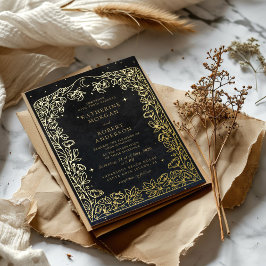 Invitación Con Relieve Metalizado Boda de la Luna de los Estrellas Negros Celestiale