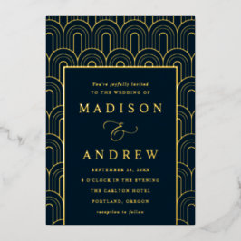 Invitación Con Relieve Metalizado Boda de la Marina Deco del Arco Moderno y el Oro