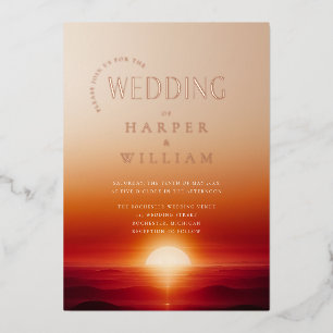 Invitación Con Relieve Metalizado Boda de la puesta de sol de lujo