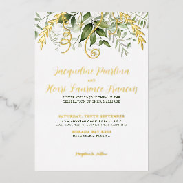 Invitación Con Relieve Metalizado Boda de la vegetación tropical exuberante