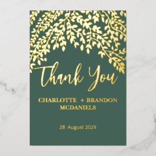 Invitación Con Relieve Metalizado Boda de las hojas de oro verdes gracias
