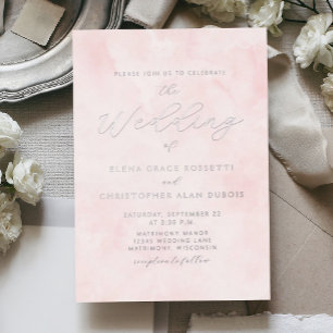 Invitación Con Relieve Metalizado Boda de lavado de acuarela de rubor de escritura p
