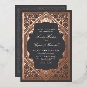 Invitación Con Relieve Metalizado Boda de libro antiguo de biblioteca