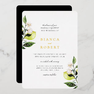 Invitación Con Relieve Metalizado Boda de limones botánicos elegantes