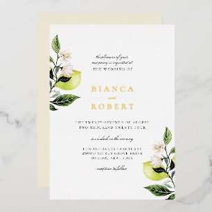 Invitación Con Relieve Metalizado Boda de limones botánicos elegantes