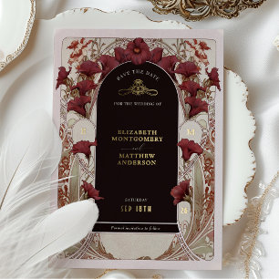 Invitación Con Relieve Metalizado Boda de Lirio de Calla Borgoña Save The Date