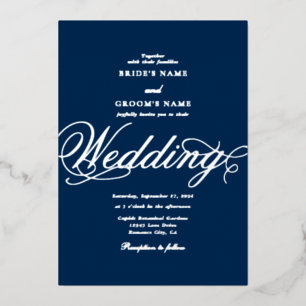 Invitación Con Relieve Metalizado Boda de lujo azul con auténtico papel de plata