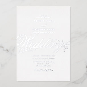 Invitación Con Relieve Metalizado Boda de lujo blanca con auténtico papel de plata