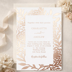Invitación Con Relieve Metalizado Boda de lujo botánico en oro rosa