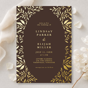 Invitación Con Relieve Metalizado Boda de lujo botánico marrón chocolate