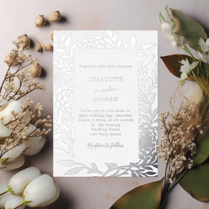 Invitación Con Relieve Metalizado Boda de lujo botánico plateado