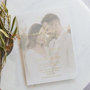Invitación Con Relieve Metalizado Boda de lujo con letra dorada y retrato