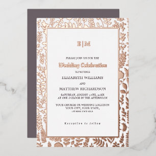 Invitación Con Relieve Metalizado Boda de lujo en Mocha Oscuro   Rosa Dorado