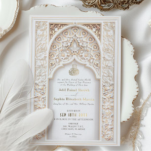 Invitación Con Relieve Metalizado Boda de lujo inspirada en el Islam con hoja de oro
