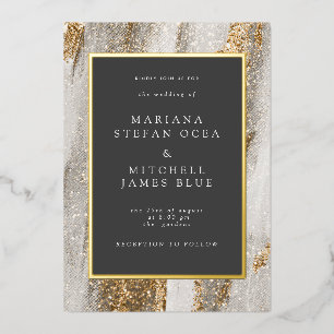 Invitación Con Relieve Metalizado Boda de lujo mármol dorado brillo
