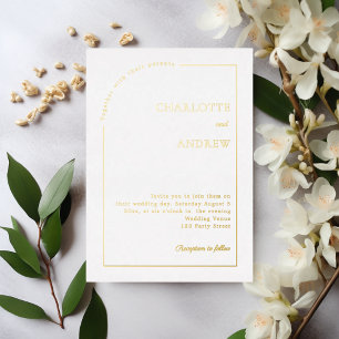 Invitación Con Relieve Metalizado Boda de lujo minimalista moderna en oro blanco