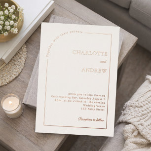 Invitación Con Relieve Metalizado Boda de lujo minimalista moderna en rosa oro marfi