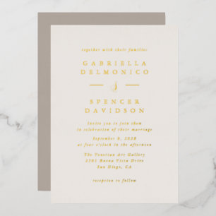 Invitación Con Relieve Metalizado Boda de lujo minimalista taupe neutro en oro