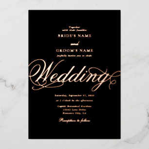 Invitación Con Relieve Metalizado Boda de lujo negra con auténtico papel de aluminio