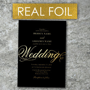 Invitación Con Relieve Metalizado Boda de lujo negra elegante y con clase de oro rea