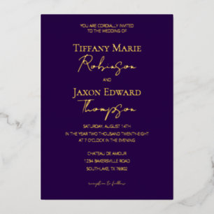 Invitación Con Relieve Metalizado Boda de lujo real púrpura y dorada elegancia