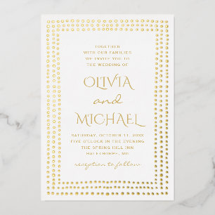 Invitación Con Relieve Metalizado Boda de lunares dorados. Geométrico simple elegant