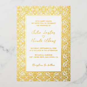 Invitación Con Relieve Metalizado Boda de Mandala Geométrico Estético de Lujo