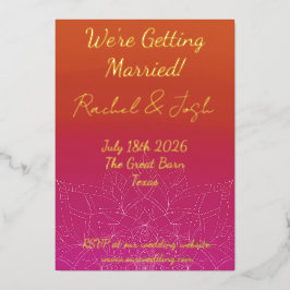 Invitación Con Relieve Metalizado Boda de Mandala Ombré Brillante Rosa y Naranja