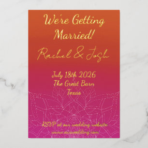 Invitación Con Relieve Metalizado Boda de Mandala Ombré Brillante Rosa y Naranja