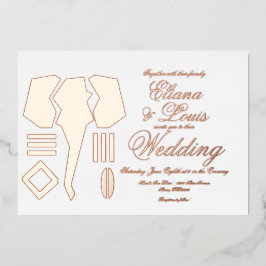 Invitación Con Relieve Metalizado Boda de marcas de elefantes africanos presionado