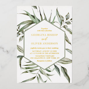 Invitación Con Relieve Metalizado Boda de Marco Acuarela de Verde Bohemio Rústico