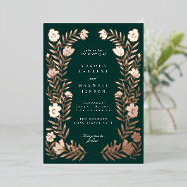 Invitación Con Relieve Metalizado Boda de Marco Botánico Floral Folclórico