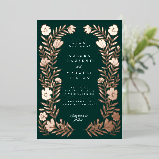 Invitación Con Relieve Metalizado Boda de Marco Botánico Floral Folclórico