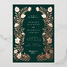 Invitación Con Relieve Metalizado Boda de marco botánico folclórico