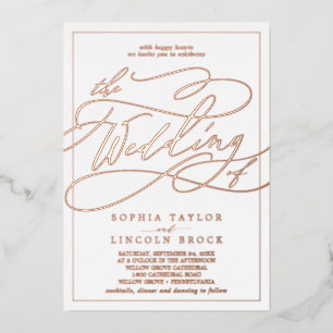 Invitación Con Relieve Metalizado Boda de Marco de Caligrafía de Oro Rosa Romántico